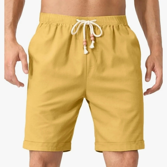 Mens  Shorts Casual Linen blend Summer Beach Elastic Waist with Drawstring - Picture 1 of 8